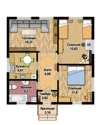 Interior of a one-story house 100 sq m with 3 bedrooms