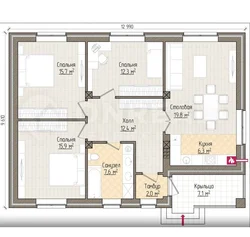 Interior of a one-story house 100 sq m with 3 bedrooms