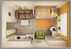 Interior kitchen children's bedroom in one room
