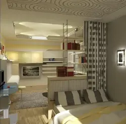 Interior kitchen children's bedroom in one room