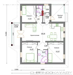 One-story house with one bedroom and kitchen living room photo