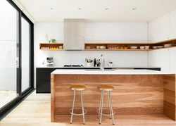 Kitchen without cabinets only countertop design photo