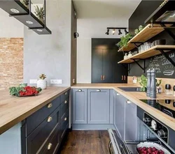 Kitchen without cabinets only countertop design photo