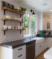 Kitchen without cabinets only countertop design photo