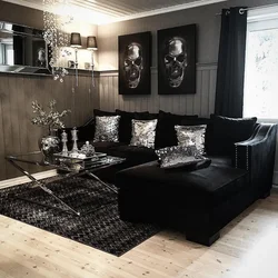 Black living room interior design photo