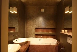 Decorative plaster for walls in the bathroom interior photo
