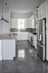 Gray tiles in the kitchen interior photo