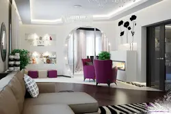 Белый интерьер гостиной акценты