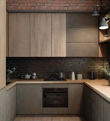 Gray Kitchen With Wooden Facades Interior
