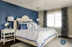 Bedroom interior in blue beige color