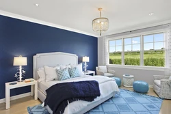 Bedroom interior in blue beige color