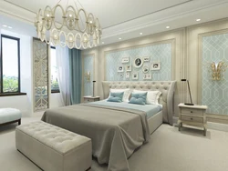 Bedroom interior in blue beige color