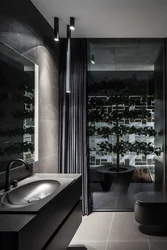 Дохилии ҳаммом бо fixtures сиёҳ