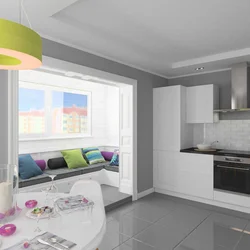 Balkon Fotoşəkili Olan Mətbəx Zalı