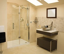 Photo of bathrooms with floor-to-ceiling shower