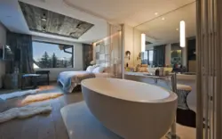 Bathroom in the middle of the room photo