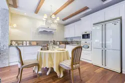 Kitchen design in Provence style with refrigerator