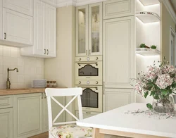 Kitchen design in Provence style with refrigerator