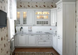 Kitchen design in Provence style with refrigerator