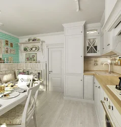 Kitchen design in Provence style with refrigerator