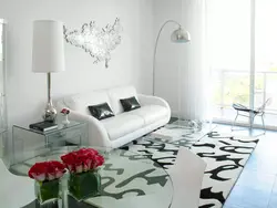 Living room interior with white carpet