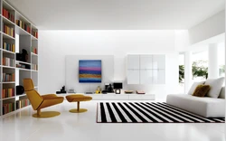 Living room interior with white carpet