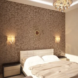Brown wallpaper in the bedroom design photo