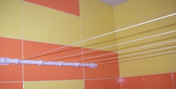 Ropes in the bathroom for drying clothes photo