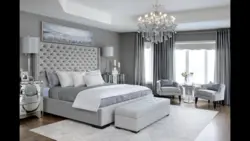 Gray bed in the bedroom interior design photo
