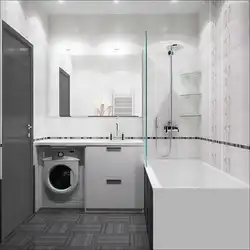 Bathroom design in a panel house with a washing machine