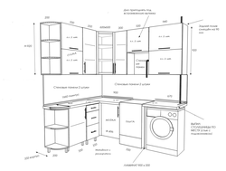 Built-in kitchen design with dimensions