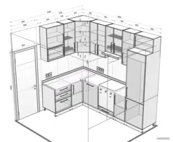 Built-in kitchen design with dimensions