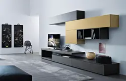 Zamonaviy uslubdagi fotosuratda katta yashash xonasi uchun mebel