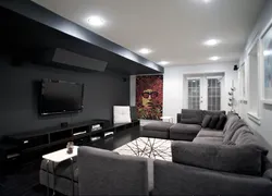 Boz və qara rənglərdə qonaq otağı dizaynı