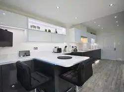 Black Kitchen With Breakfast Bar Photo Design