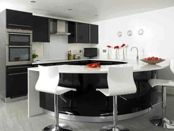 Black Kitchen With Breakfast Bar Photo Design