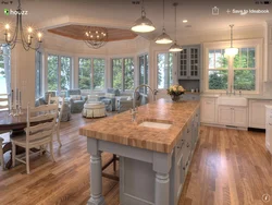 Design of a living room kitchen in a house with access to the terrace