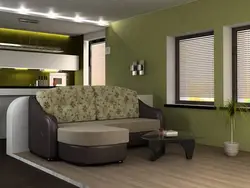 Photo of a sofa in the living room with a sleeping place