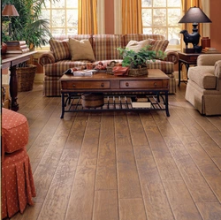 Wood-effect tiles in the living room interior
