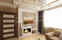 Living room 20 sq m with fireplace design
