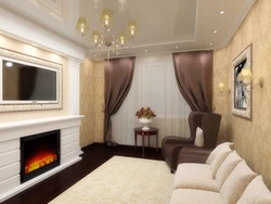 Living room 20 sq m with fireplace design