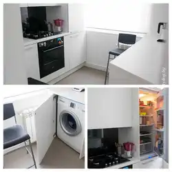 Small kitchen design with washing machine and refrigerator