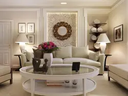 Living room with round sofa interior photo