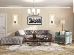 Living room with round sofa interior photo