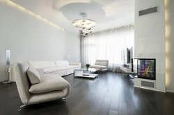 White wallpaper with furniture interior photo in the living room