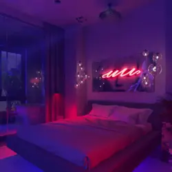 Night bedroom interior