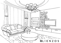 Living room interior stencil