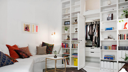 Wardrobe in the interior of a studio apartment