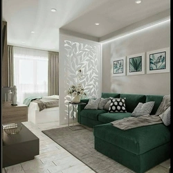 Living room interior zoning with wallpaper