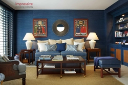 Brown and blue in the bedroom interior